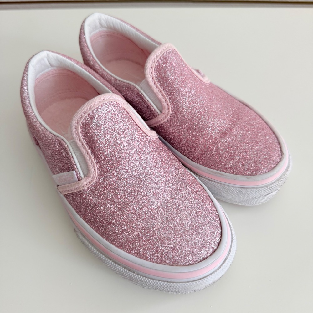 Vans Kids Classic Slip-On Pink Glitter Sparkle Sneakers 11 Little Girls Kids